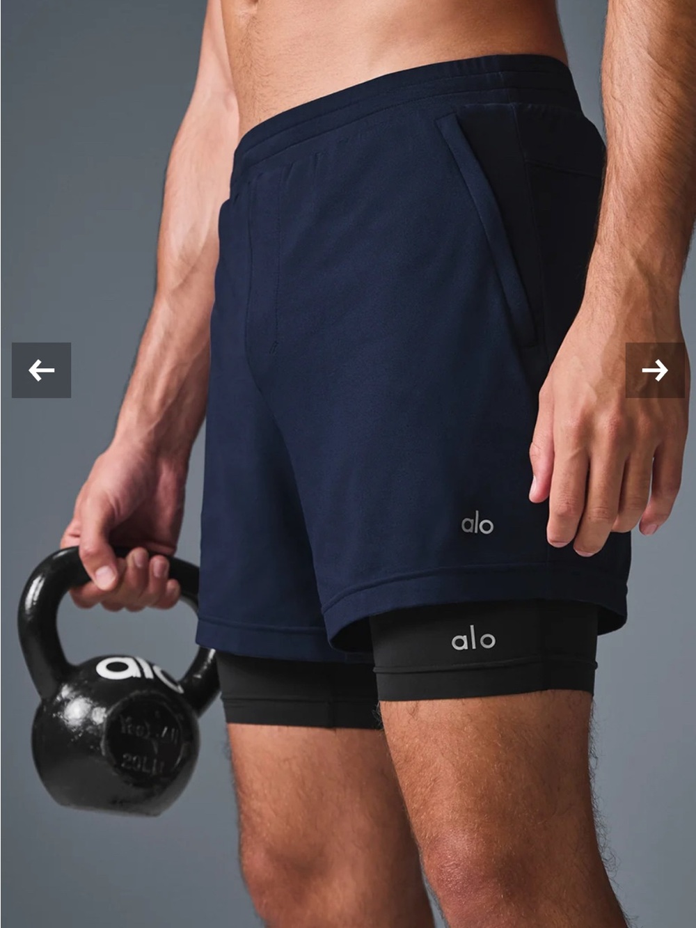 ALO Yoga Men’s Navy Athletic 2-in-1 Training Shorts Sz Small